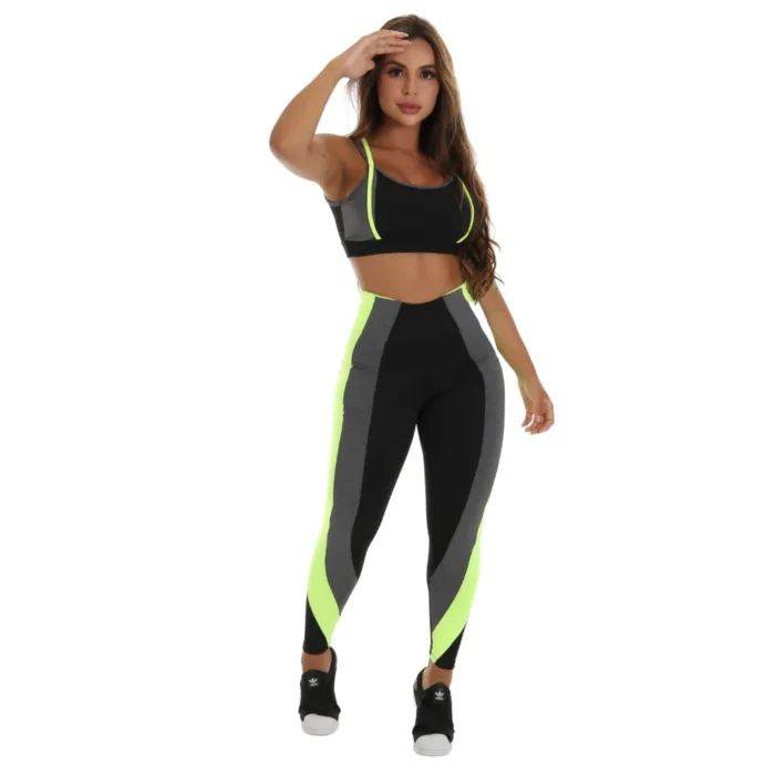 CONJUNTO FITNESS detalhe Em Neon (Calça + Top C/Bojo)